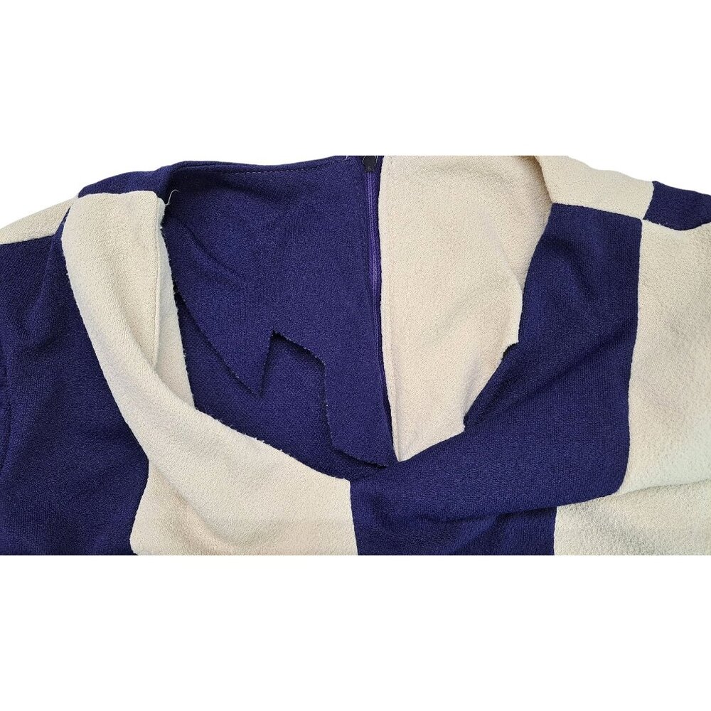 Vintage Handmade Blue Cream Colorblock Short Sleeve Mini Dress Medium Mod Space - Picture 11 of 12